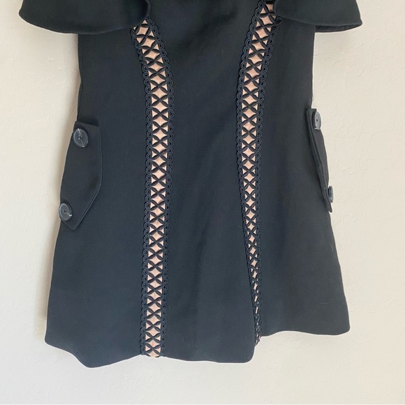 Self Portrait Black Crepe Lace Bow Cap Sleeve A Line Mini Dress - Picture 6 of 14